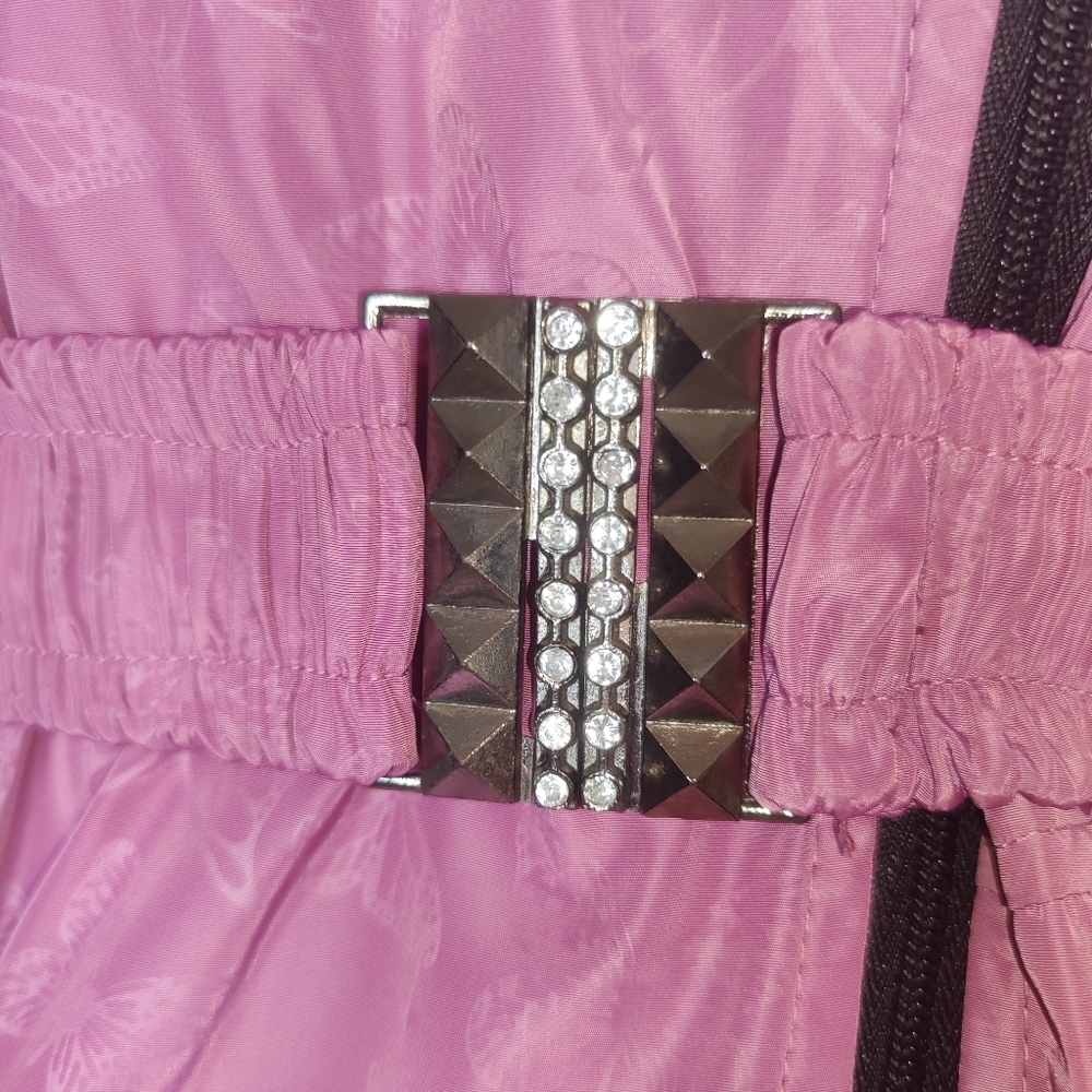 Pink Butterfly Pattern Ruffle Accent Winter Coat - Picture 6 of 16